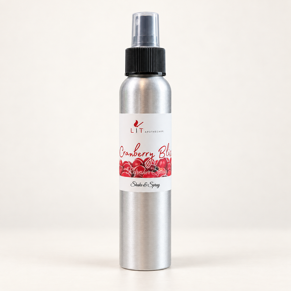 Cranberry Bliss room spray in a silver aluminum bottle by Lit Apothecary