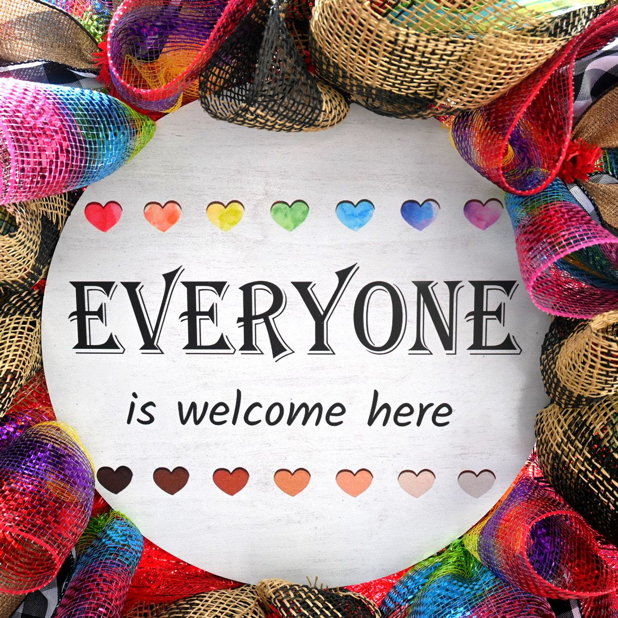 24" Inclusion Wreath - Everyone Is Welcome Equality Wreath - Rainbow Wreath