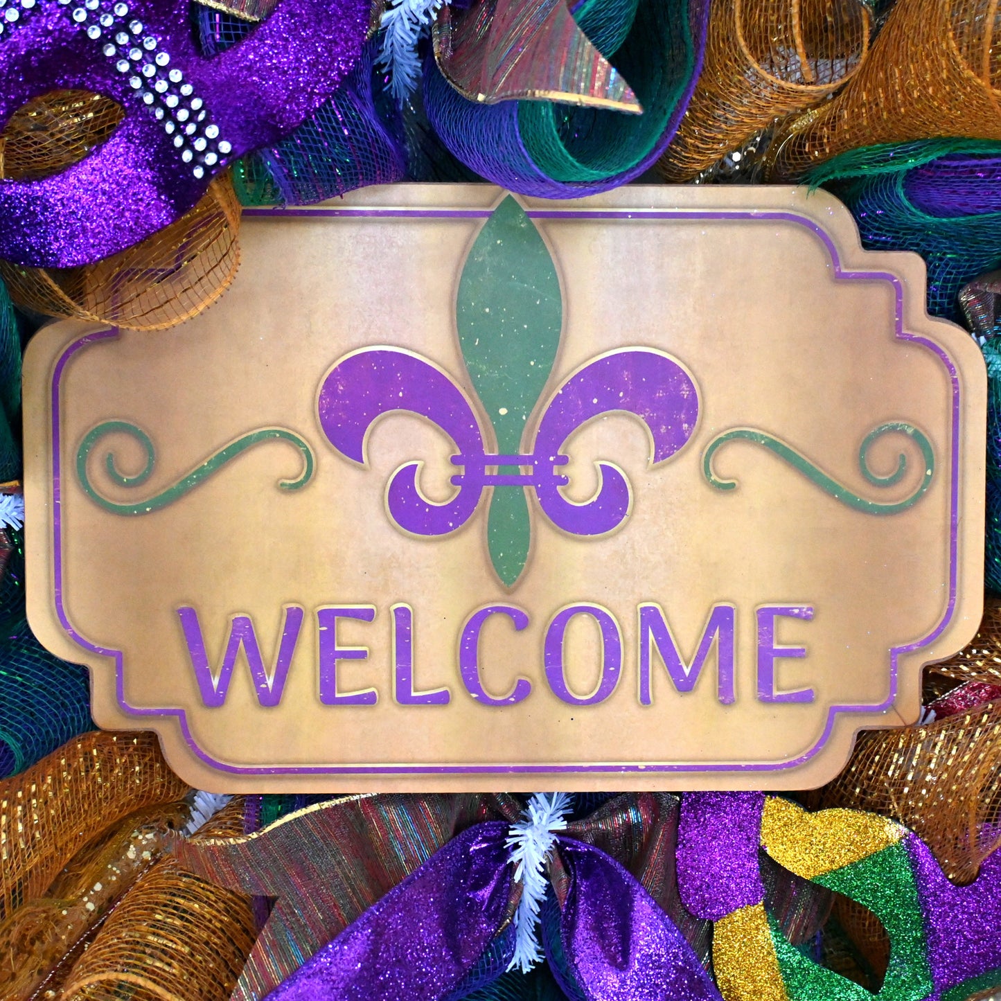 24" Fleur De Lis Wreath - Mardi Gras Wreath - Mask Wreath