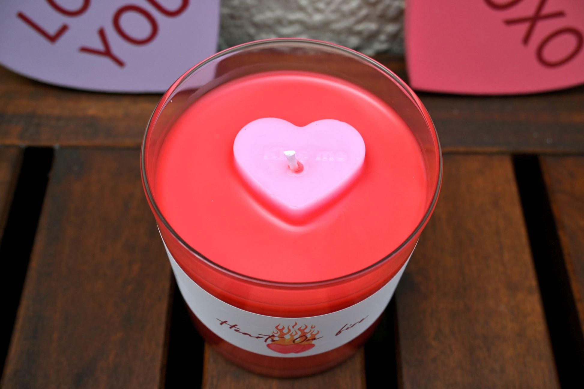 Hearts On Fire Candle - Red Hot Cinnamon Candle - Love Candle