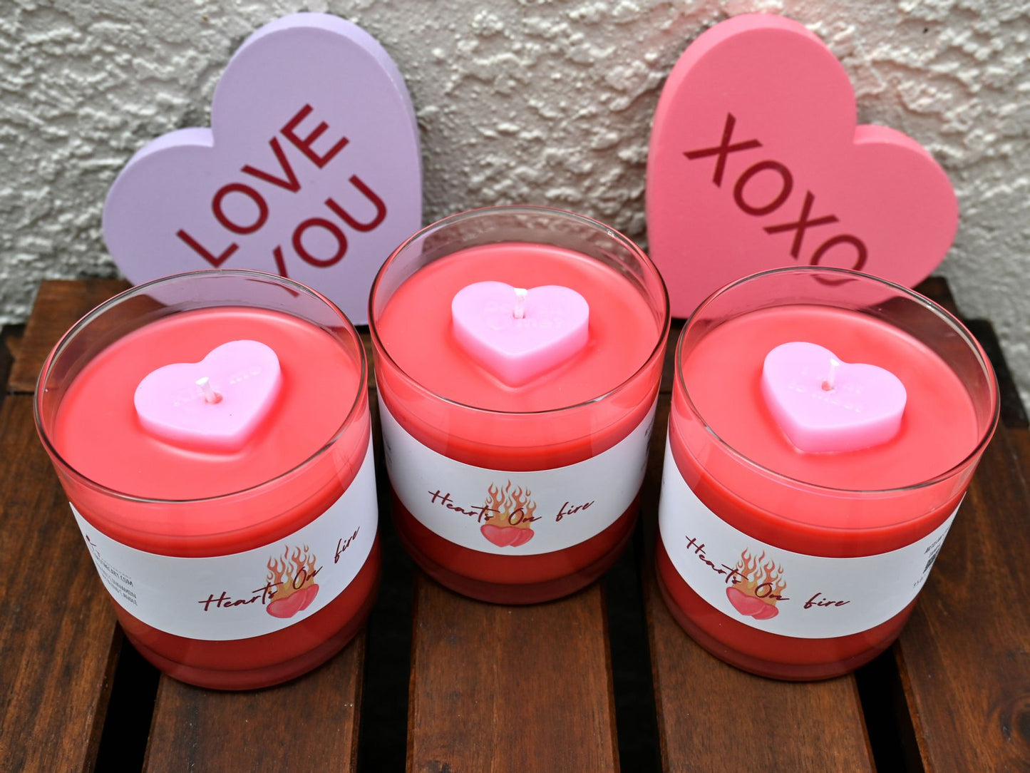 Hearts On Fire Candle - Red Hot Cinnamon Candle - Love Candle