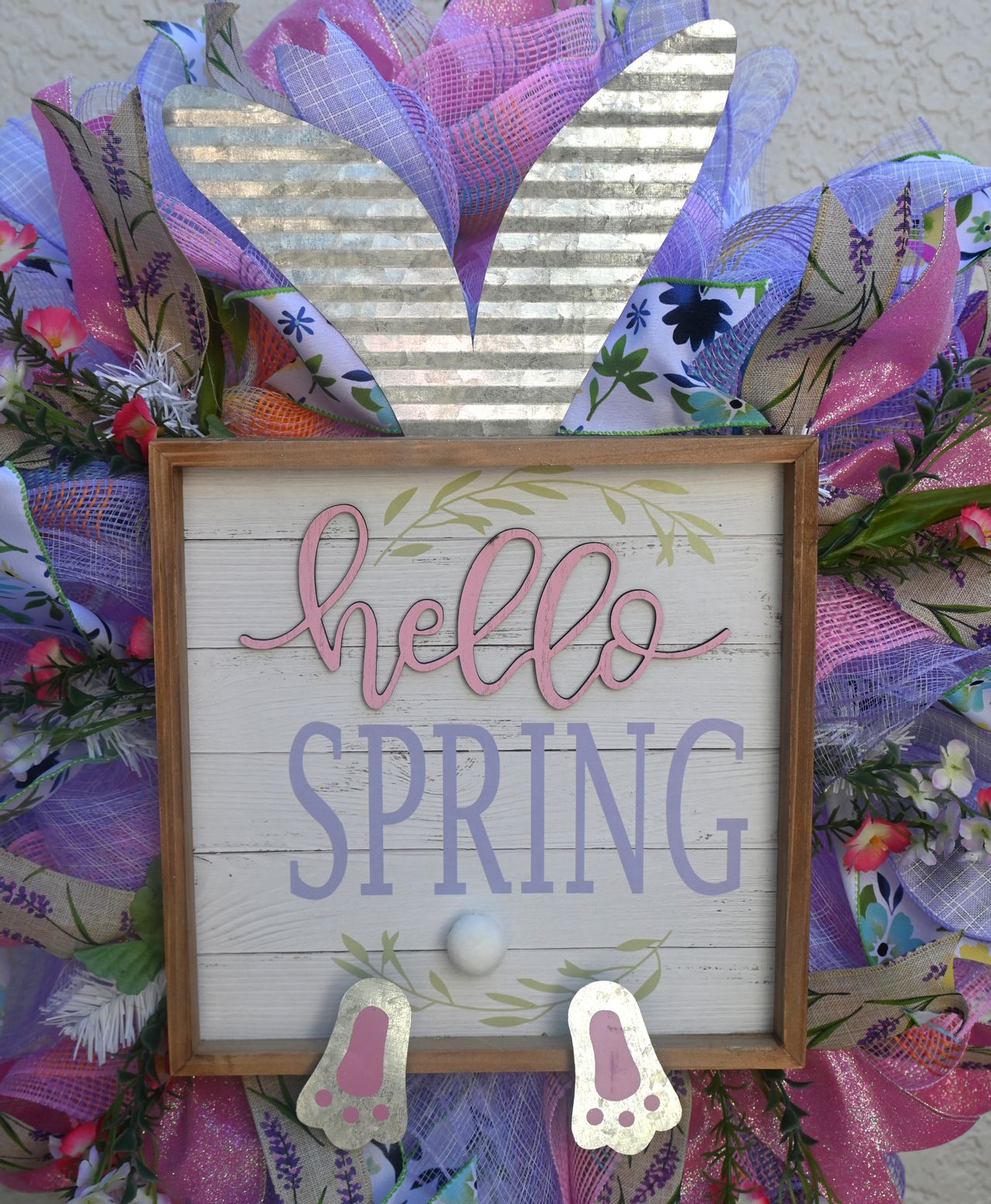 24" Hello Spring Wreath - Purple Pink Wreath