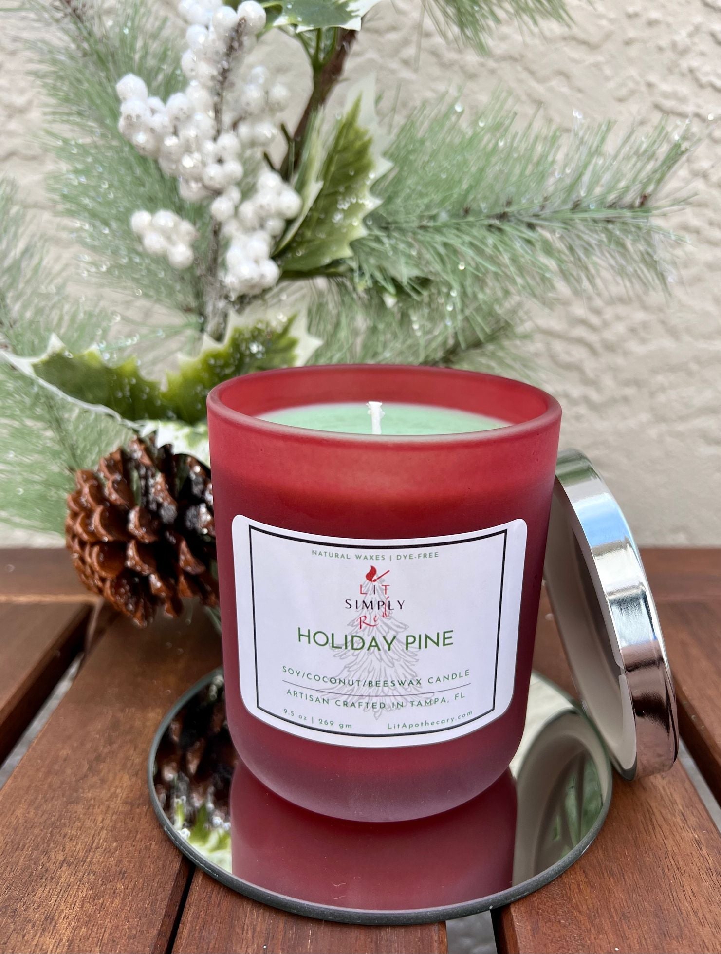Holiday Pine Luxury Candle – LIT Simply Red Luxury Candle, Christmas Tree Pine Scent