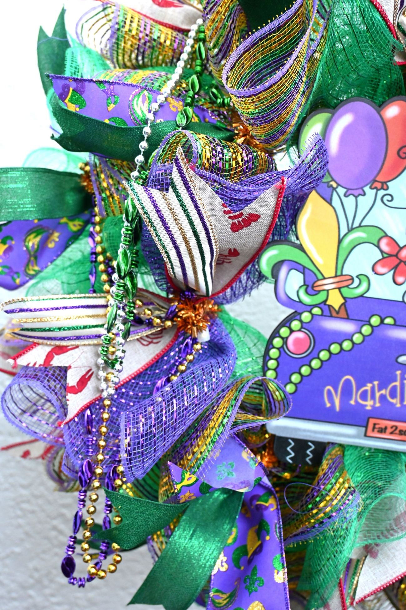 24" Mardi Gras Beads Wreath - Mardi Gras Crawfish Wreath - Mardi Gras Wreath
