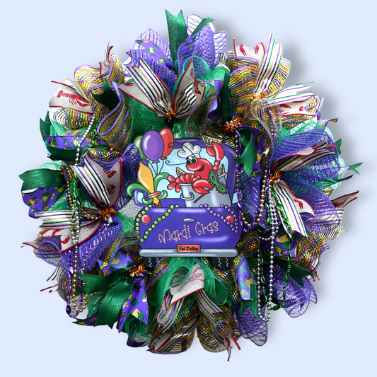 24" Mardi Gras Beads Wreath - Mardi Gras Crawfish Wreath - Mardi Gras Wreath