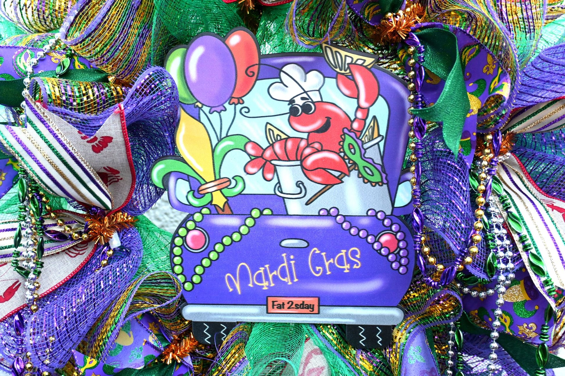 24" Mardi Gras Beads Wreath - Mardi Gras Crawfish Wreath - Mardi Gras Wreath