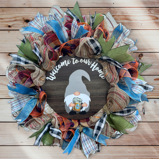 24" Gnome Welcome Wreath - Changeable Hands Gnome Wreath