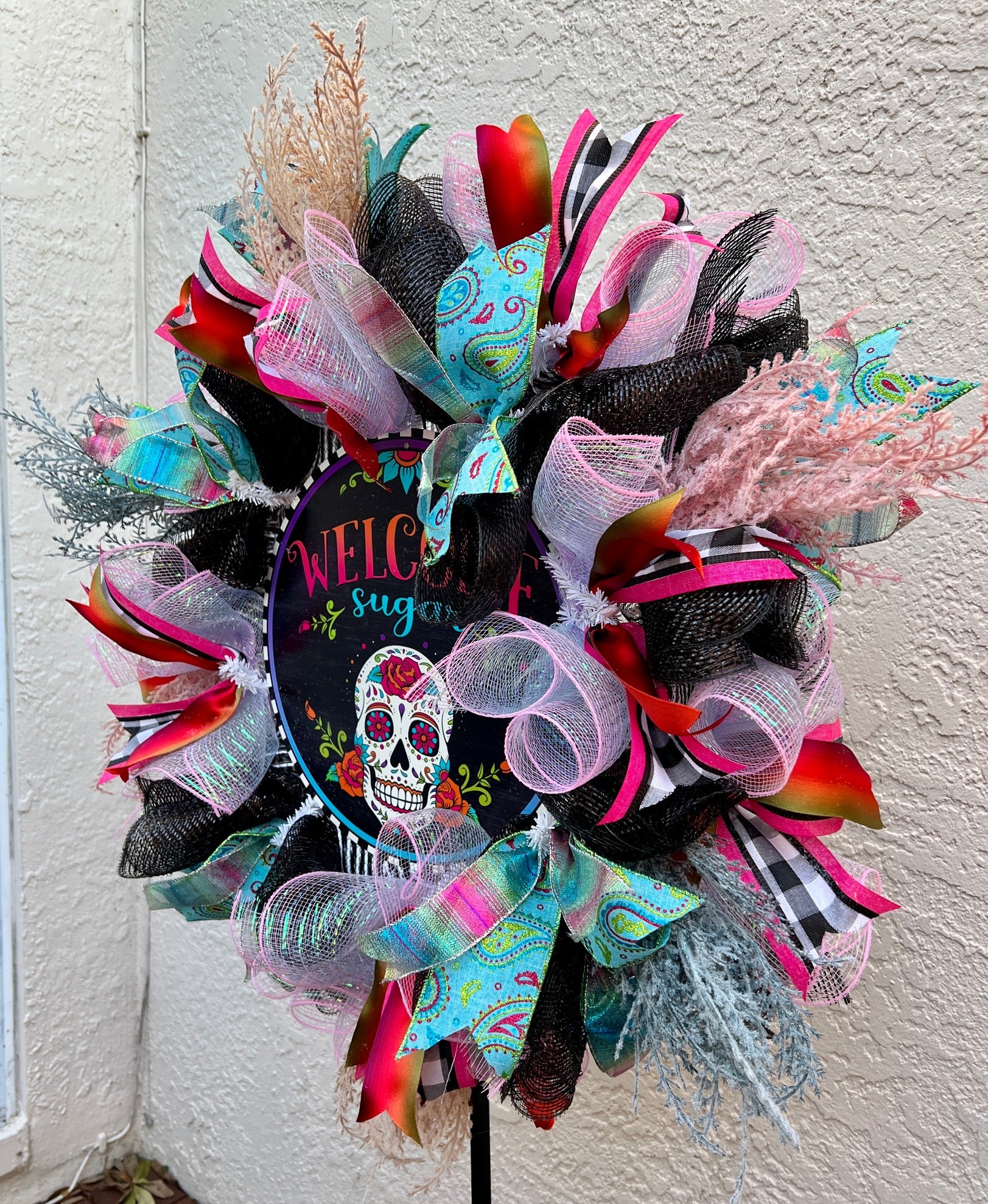 24" Sugar Skull Wreath - Exquisite Welcome Door Wreath
