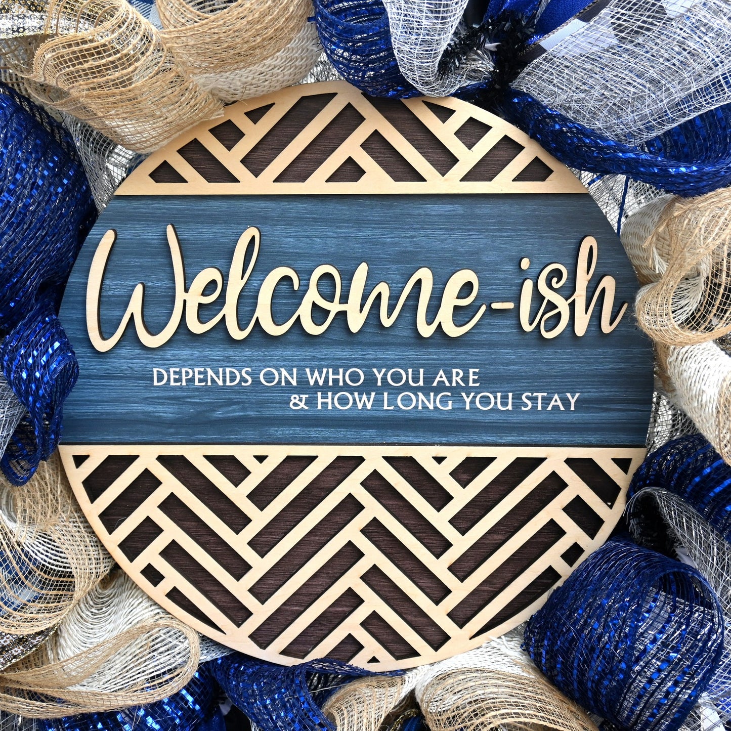 24" Welcome-ish Wreath - Welcome Wreath - Blue Grey Tan Wreath