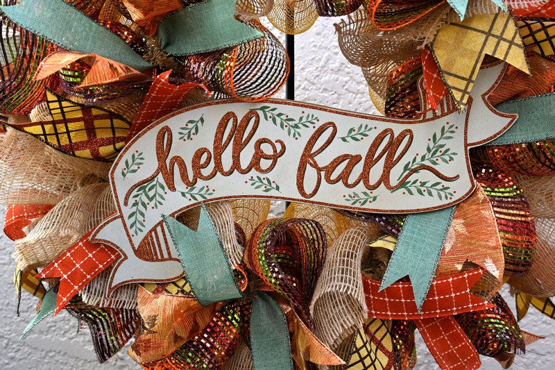24" Hello Fall Wreath - Orange Brown Fall Wreath