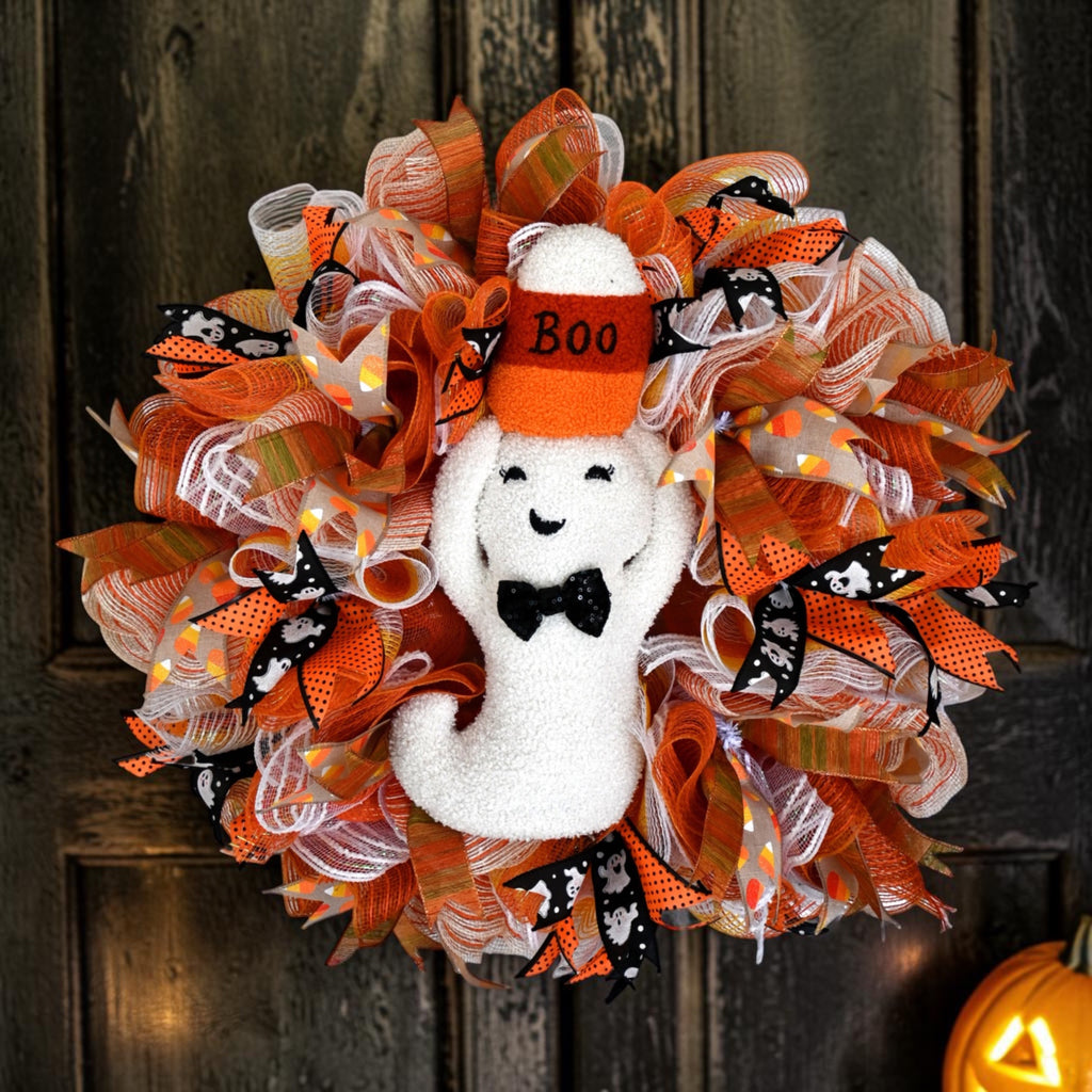 Boo-tiful Ghost Halloween Wreath – 24" Handmade Halloween Wreath