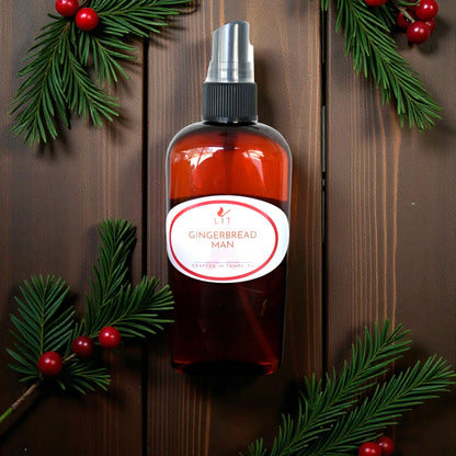 Gingerbread Room Spray from Lit Apothecary - Aromatic air freshener that brings home the warm scent of gingerbread, perfect for keeping your living space or car smelling sweet and inviting.