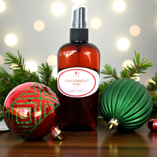 Gingerbread Room Spray by Lit Apothecary - A delightful air freshener that captures the essence of freshly baked gingerbread, featuring notes of spiced gingerbread, candy, and vanilla.