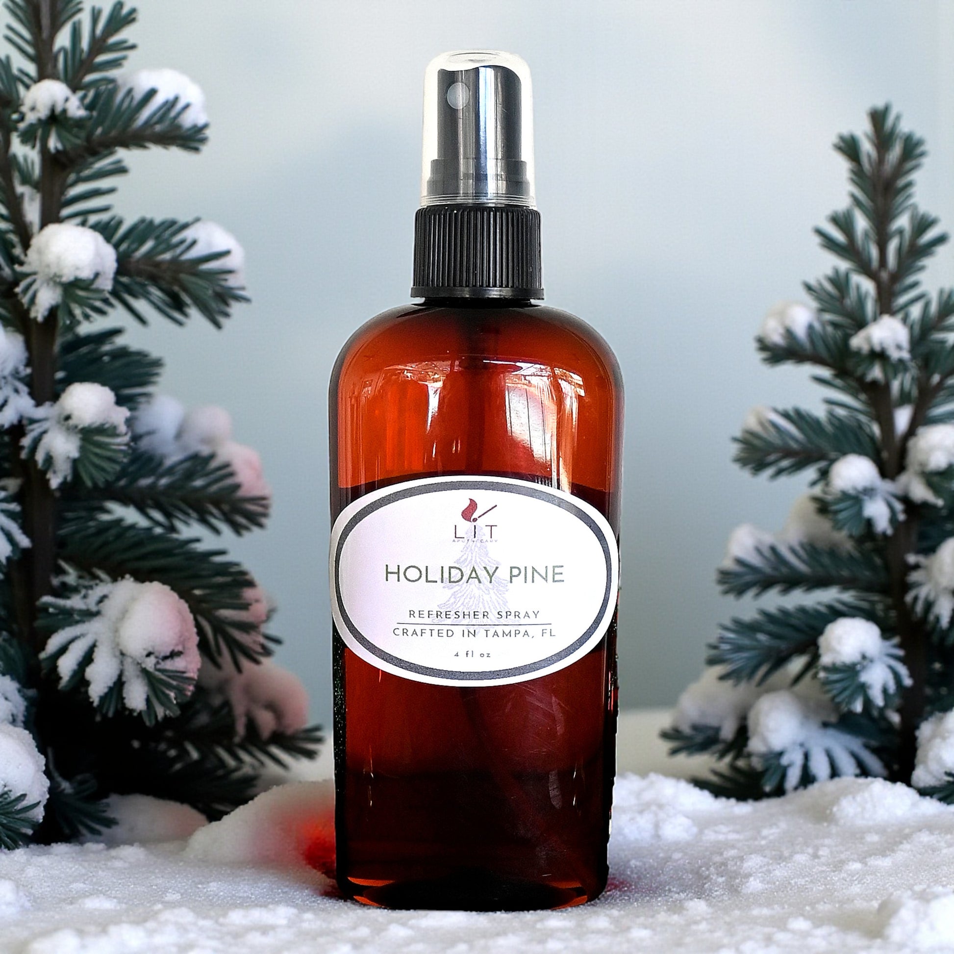 Holiday Pine Room Spray, a delightful pine air freshener that captures the festive scent of holiday pine, perfect for refreshing any space.