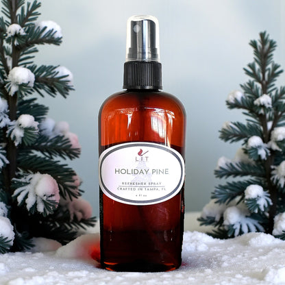 Holiday Pine Room Spray, a delightful pine air freshener that captures the festive scent of holiday pine, perfect for refreshing any space.