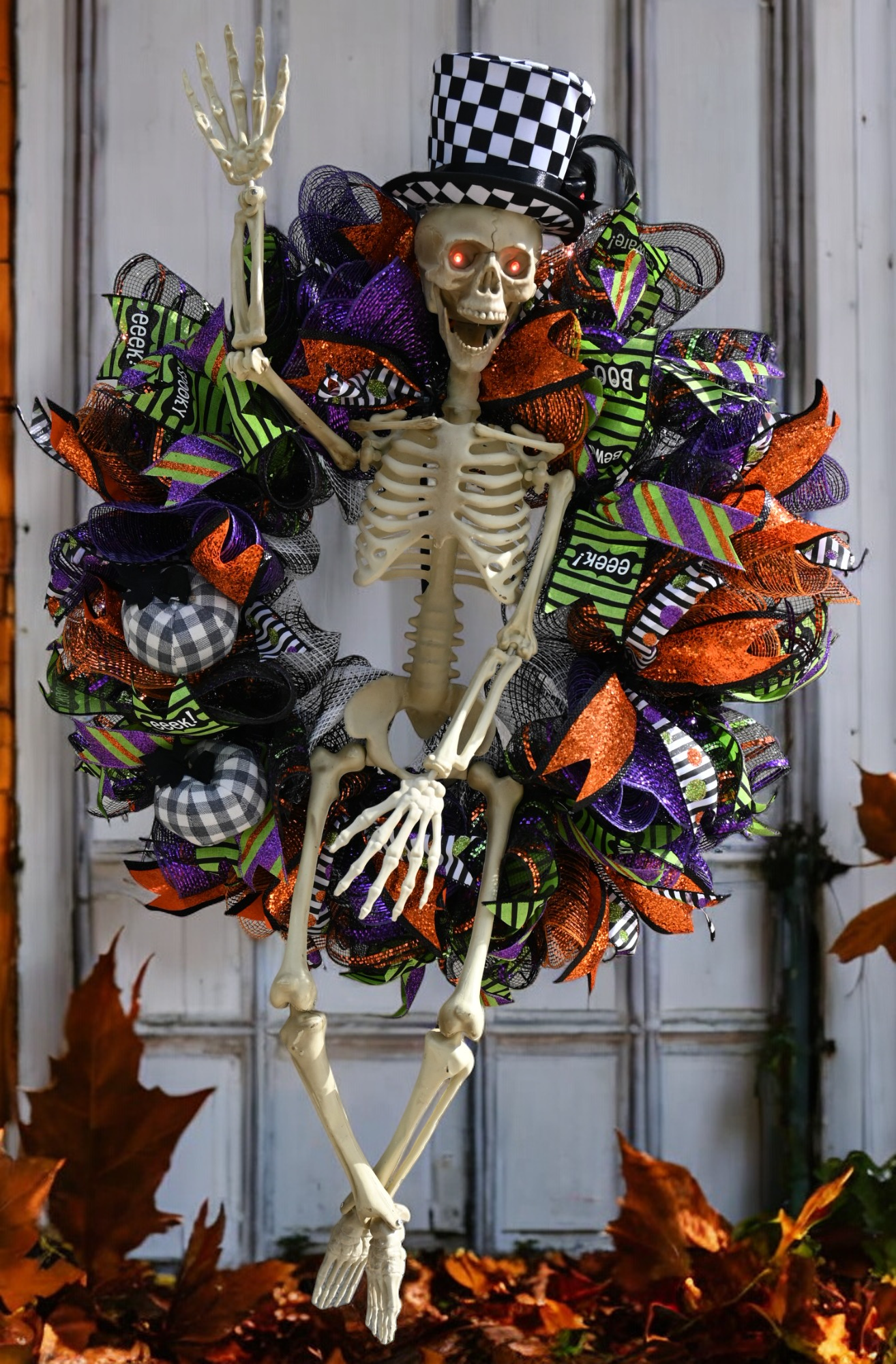 Skeleton Wreath - Posable Skeleton Wreath - Halloween Wreath