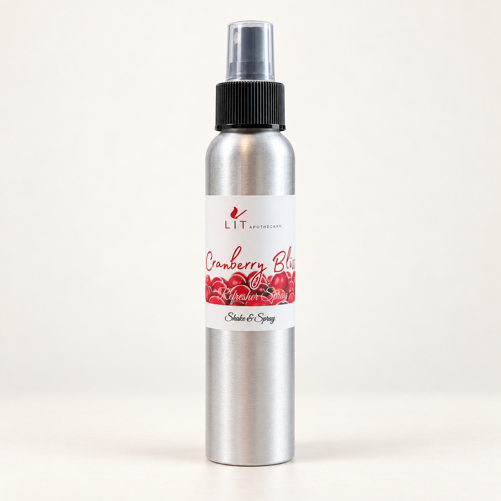 Cranberry Bliss room spray in a silver aluminum bottle by Lit Apothecary
