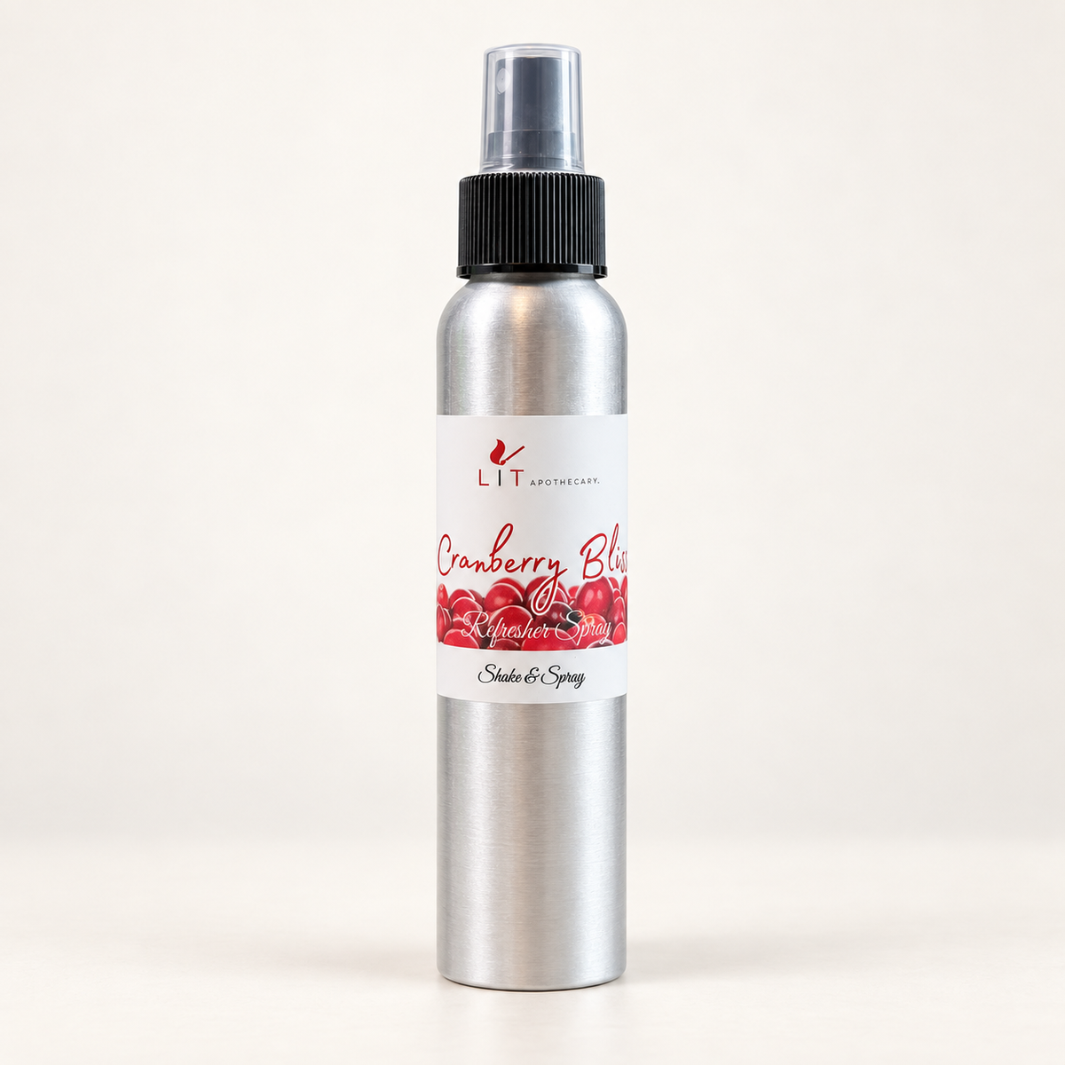 Cranberry Bliss room spray in a silver aluminum bottle by Lit Apothecary