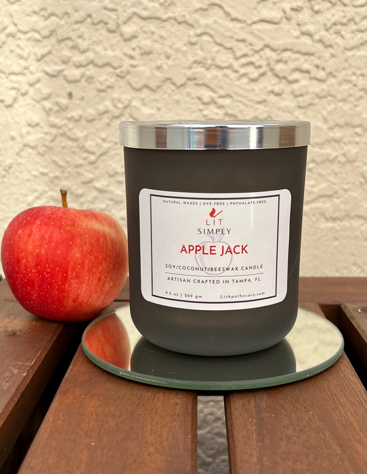 Front view of Apple Jack candle featuring sweet apple and warm spice fragrance for fall and Halloween home decor.