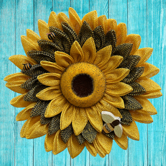 21" Sunflower Wreath – Bee Flower Wreath – Sunflower Bee Flower Wreath