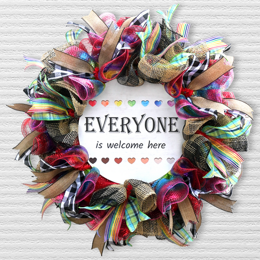 24" Inclusion Wreath - Everyone Is Welcome Equality Wreath - Rainbow Wreath