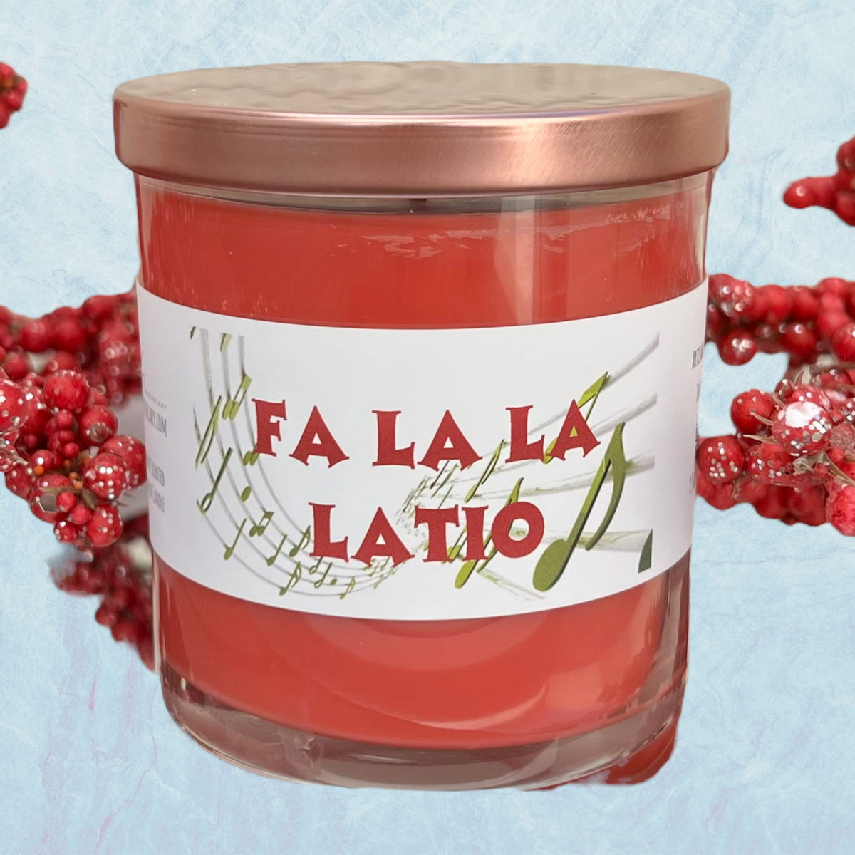 Fa La La La Latio naughty Christmas candle with cranberry fragrance, a funny grown-up holiday gift.