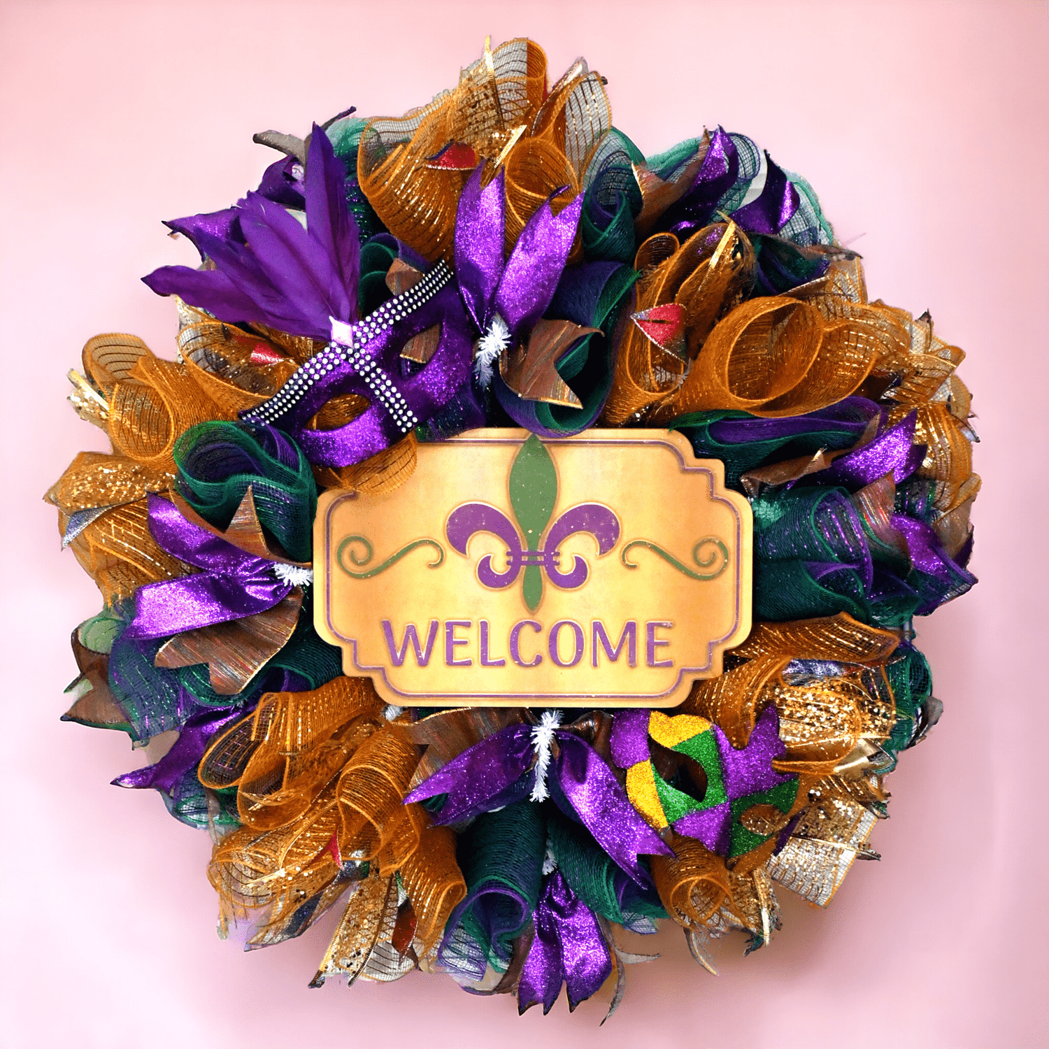 24" Fleur De Lis Wreath - Mardi Gras Wreath - Mask Wreath