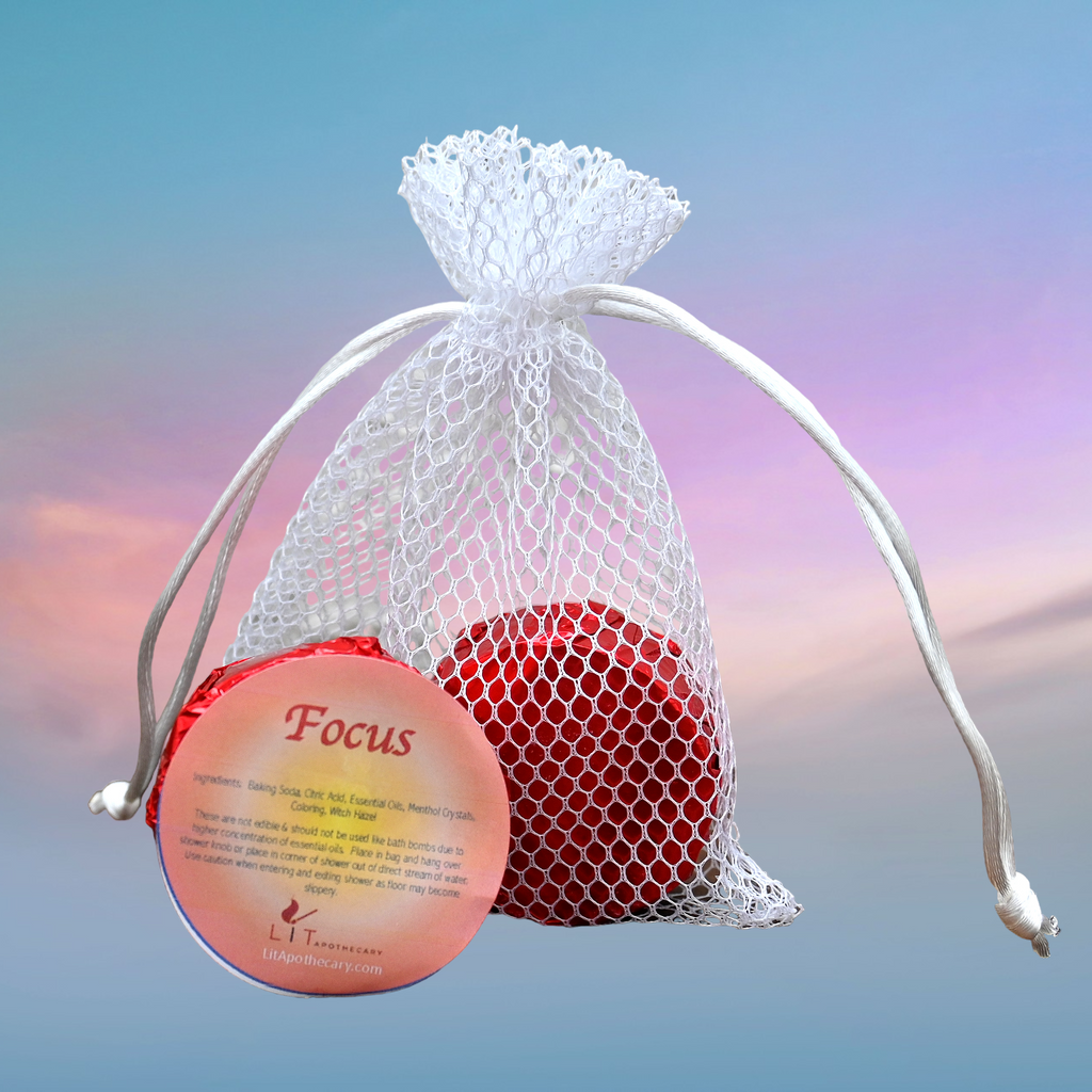 Focus peppermint, rosemary and lemon shower steamers with mesh bag