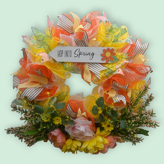 24" Spring Flower Wreath - Hop Into Spring Wreath
