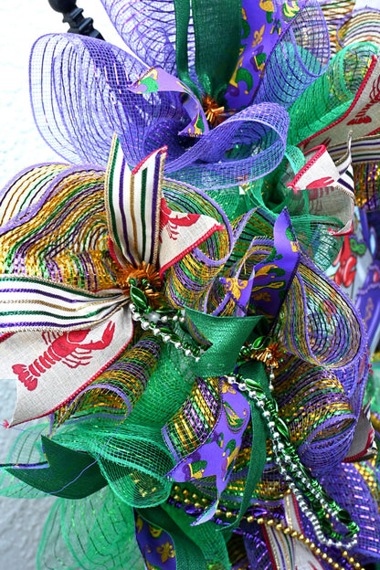 24" Mardi Gras Beads Wreath - Mardi Gras Crawfish Wreath - Mardi Gras Wreath