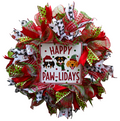Happy Pawlidays dog Christmas wreath with festive dogs and red, green and white ribbons