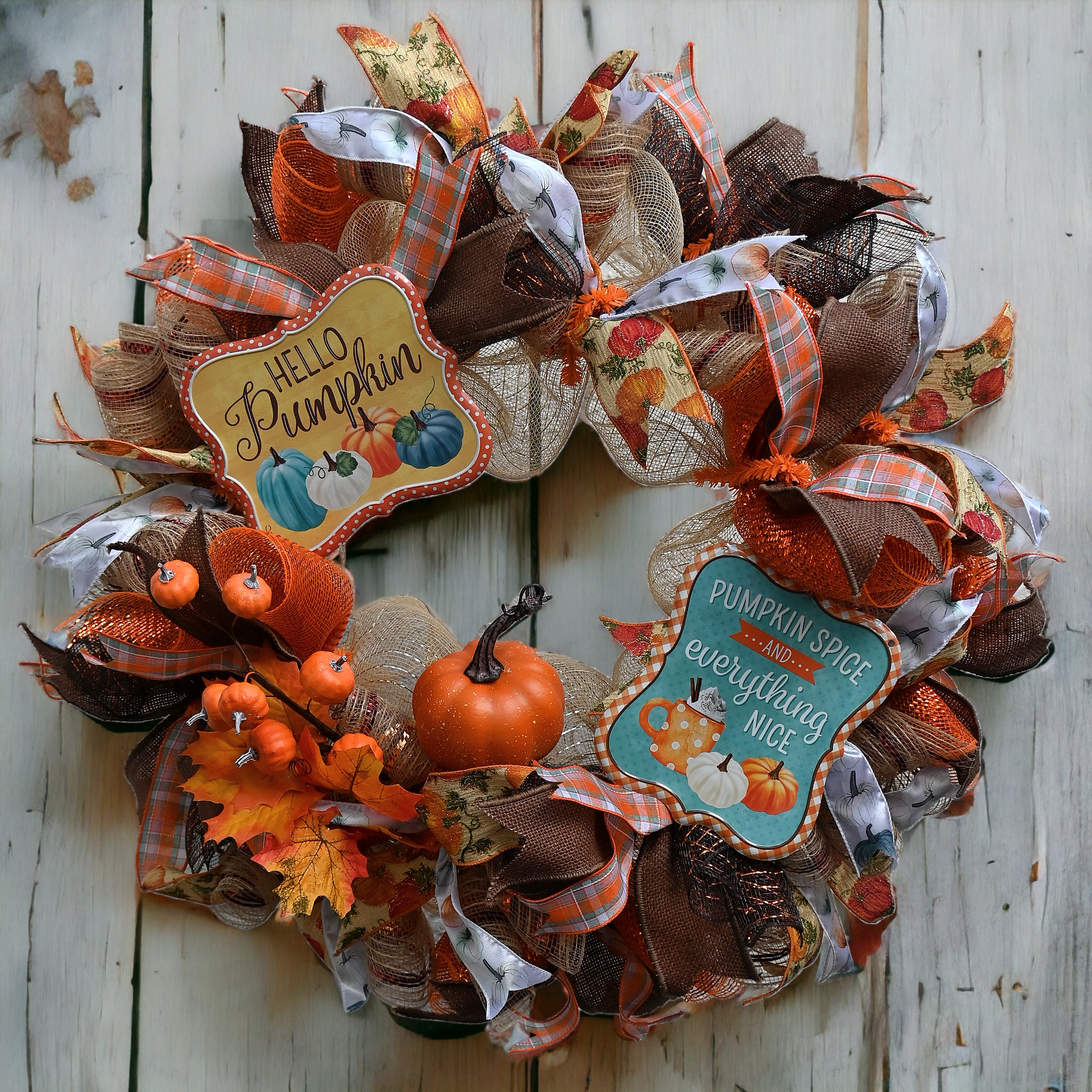 24" Pumpkin Spice Wreath - Pumpkin Fall Wreath - Pumpkin Welcome Wreath