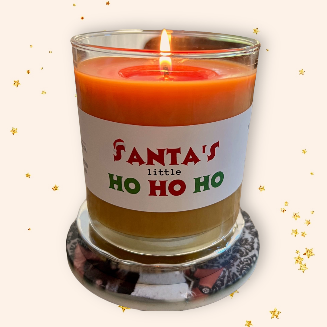 Santa's Little Ho naughty gingerbread Christmas candle styled for adult holiday parties, gag gifts, and Secret Santa exchanges.
