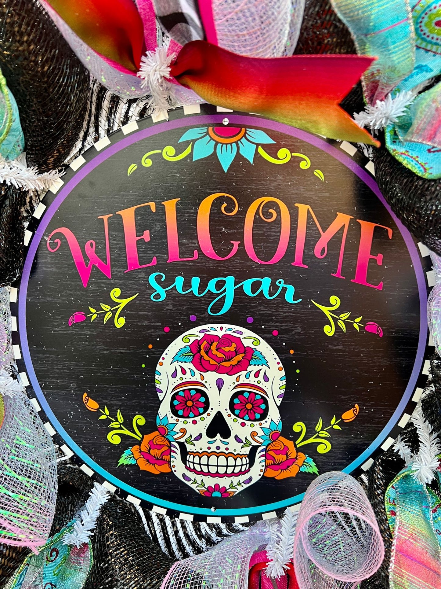 24" Sugar Skull Wreath - Exquisite Welcome Door Wreath