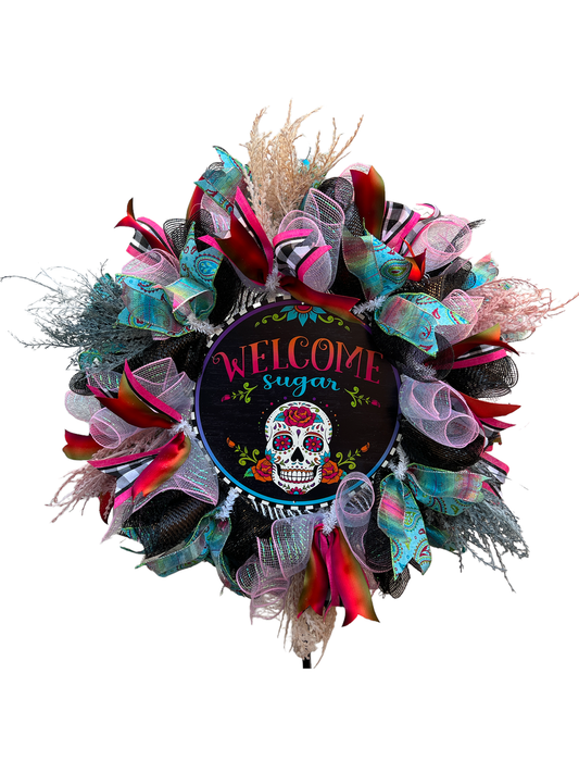 24" Sugar Skull Wreath - Exquisite Welcome Door Wreath