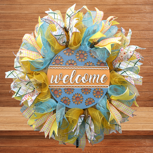 24" Sunflower Welcome Wreath - Welcome Cutout Wreath - Welcome Wreath