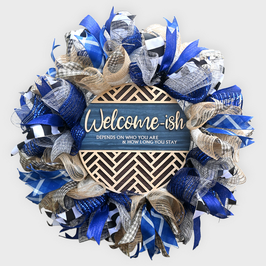 24" Welcome-ish Wreath - Welcome Wreath - Blue Grey Tan Wreath